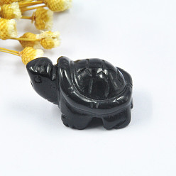 Obsidienne Décorations d'obsidienne naturelles, ornement feng shui tortue pour la longévité, pour bureau à domicile, 38~42x25~27x20mm