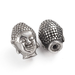 Античное Серебро Буддийские 316 хирургические бусины из нержавеющей стали, Голова Будды, античное серебро, 13.5x10x9.5 мм, отверстие : 1.8 мм