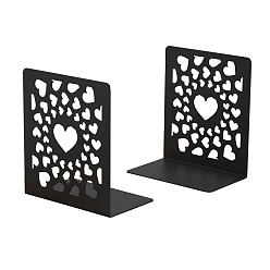 Negro 2 soportes de exhibición de sujetalibros de arte de hierro antideslizantes con forma de corazón, Tapón de libro de metal resistente de escritorio para estantes, negro, 130x90x150 mm