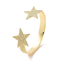 Real 18K Gold Plated Brass Double Star Open Cuff Bangle for Women, Cadmium Free & Nickel Free & Lead Free, Real 18K Gold Plated, Inner Diameter: 2-1/4 inch(5.8cm)