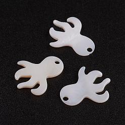 White Shell Natural White Shell Mother of Pearl Shell Pendants, Octopus, 15x12x1.5mm, Hole: 1mm