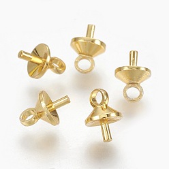 Golden Brass Peg Bails Pendants, For Half Drilled Beads, Long-Lasting Plated, Golden, 7x5mm, Hole: 1.6mm, Pin: 1mm