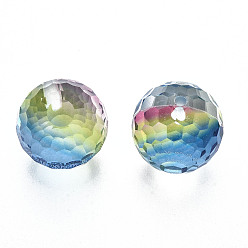Colorful K9 Glass Beads, Faceted, Half Drilled, Round, Colorful, 3/8 inch(10mm), Half Hole: 1mm