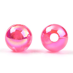 Deep Pink Transparent Acrylic Beads, AB Colors Plated, Round, Deep Pink, 6mm, Hole: 1.8mm, about 4800pcs/500g