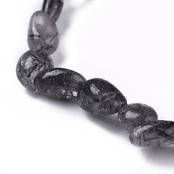 Quartz Tourmalinated Bracelets extensibles avec perles de quartz tourmalinées naturelles / rutile noir, pierre tombée, nuggets, diamètre intérieur: 2~2-1/4 pouce (5.2~5.6 cm)
