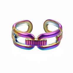 Rainbow Color Открытые овальные кольца-манжеты, полые открытые кольца, цвет радуги 304 кольца из нержавеющей стали для женщин, размер США 7 1/4 (17.5 мм)
