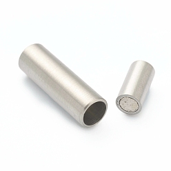 Stainless Steel Color 304 Stainless Steel Magnetic Clasps with Glue-in Ends, Column, Stainless Steel Color, Hole: 3mm, 16mm