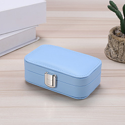 Light Sky Blue Rectangle Imitation Leather Jewelry Set Organizer Storage Box, with Clasps, for Earrings, Rings, Necklaces, Light Sky Blue, 12x7.5x4cm
