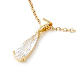 Golden Clear Cubic Zirconia Teardrop Pendant Necklace, 304 Stainless Steel Jewelry for Women, Golden, 17.72 inch(45cm)
