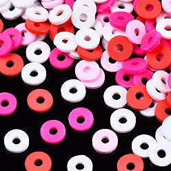 Rose Foncé Perles en fimo faits à la main, perles heishi, pour les fournitures de bricolage bijoux artisanat, disque / plat rond, rose foncé, 6x1mm, Trou: 2mm, environ26000 pcs / 1000 g