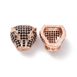 Or Rose Micro en laiton pavent des perles cubes de zircone, tête de léopard, or rose, 12.5x13.5x8mm, trou: 1.8 mm et 4x8 mm