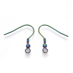 Rainbow Color Vacuum Plating 201 Stainless Steel Earring Hooks, Ear Wire, with Horizontal Loop, Rainbow Color, 19~21mm, Hole: 2mm, 21 Gauge, Pin: 0.7mm