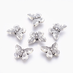 Antique Silver Tibetan Style Alloy Beads, Butterfly, Lead Free & Cadmium Free, Antique Silver, 14x18x5mm, Hole: 1.5mm