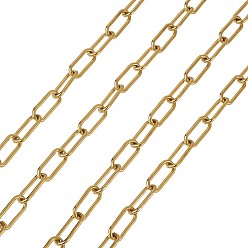 Настоящее золото 18K Ионное покрытие (ip) 304 цепи для канцелярских скрепок из нержавеющей стали, тянутые удлиненные кабельные цепи, несварные, с катушкой, реальный 18 k позолоченный, 17x7x1.6 мм, около 16.4 футов (5 м) / рулон