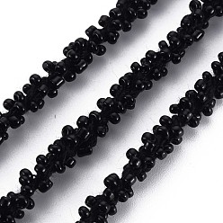Black Polyester Cord, with Glass Seed Beads, Black, 1/4 inch(5~6mm)
