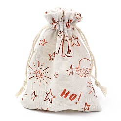 Shoes Christmas Theme Cotton Fabric Cloth Bag, Drawstring Bags, for Christmas Party Snack Gift Ornaments, Shoes Pattern, 14x10cm
