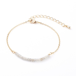 Labradorite Bracelets de perles de labradorite naturelle pierre de naissance octobre, avec des chaînes de câble en laiton, ronde à facettes, or, 7-1/4 pouce (18.5 cm)