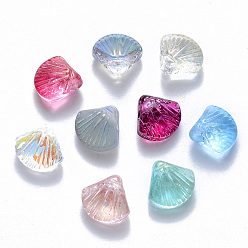 Couleur Mélangete Perles de verre transparent, perles percées, mixedstyle, forme de pétoncle, couleur mixte, 10x10.5x6mm, Trou: 1mm