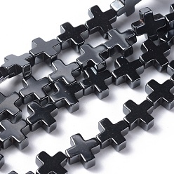 Black Non-Magnetic Synthetic Hematite Beads Strands, Faceted, Cross, Black, 10x10x4mm, Hole: 1mm