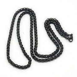 Gunmetal Trendy Men's 201 Stainless Steel Wheat Chain Necklaces, with Lobster Claw Clasps, Gunmetal, 21.7 inch(55.1cm)