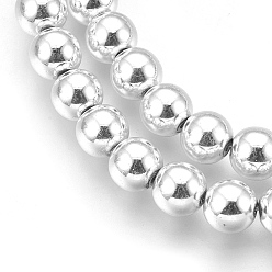 Plaqué Argent Galvanoplastie non magnétiques hématite synthétique brins de perles, ronde, Plaqué Argent, 8mm, Trou: 1mm, Environ 51 pcs/chapelet, 15.7 pouce