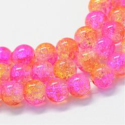 Magenta Baking Painted Transparent Crackle Glass Round Bead Strands, Magenta, 4.5~5mm, Hole: 1mm, about 210pcs/strand, 31.4 inch