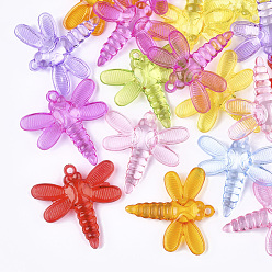 Mixed Color Transparent Acrylic Pendants, Dragonfly, Mixed Color, 42x42x8.5mm, Hole: 2.5mm, about 140pcs/500g