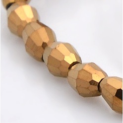 Copper Plated Full Plated Glass Faceted Rice Beads Strands, Copper Plated, 6x4mm, Hole: 1mm, about 72pcs/strand, 16 inch