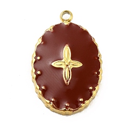 Dark Red 304 Stainless Steel Pendants, with Enamel, Golden, Oval with Cross Charm, Dark Red, 20x13x3mm, Hole: 1.5mm