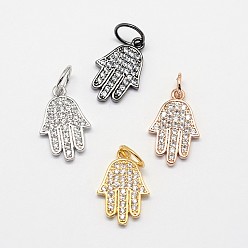 Mixed Color CZ Brass Micro Pave Cubic Zirconia Hamsa Hand/Hand of Fatima /Hand of Miriam Charms, Mixed Color, 16x10x2mm, Hole: 4.5mm