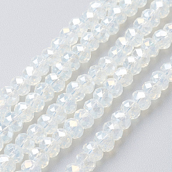 Ghost White Faceted Glass Beads Strands, Imitation Jade, AB Color Plated, Rondelle, Ghost White, 4~4.5x3mm, Hole: 0.5mm, about 130~135pcs/strand, 15.5~16 inch(39~40cm)