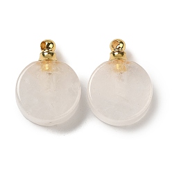 Quartz Crystal Natural Quartz Crystal Perfume Bottle Pendants, Rock Crystal, Flat Round Charms with Golden Plated 304 Stainless Steel Findings, 27.5x20x7~7.5mm, Hole: 2mm