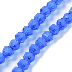 Azul Royal Electroplate transparentes cuentas de vidrio hebras, esmerilado, facetados, linterna, azul real, 7x7.8x7.5 mm, agujero: 1.5 mm, sobre 72 unidades / cadena, 20.79'' (52.8 cm)