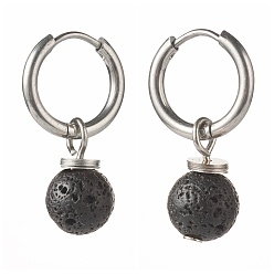 Lava Rock Natural Lava Rock Beads Earrings for Girl Women Gift, 202 Stainless Steel Huggie Hoop Earrings, 25.5mm, Pin: 1mm