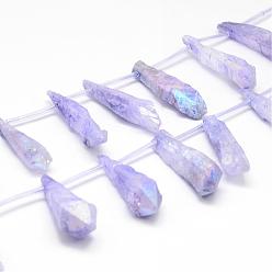 Lilac Electroplated Natural Quartz Crystal Beads Strands, Top Drilled Beads, Dyed, Teardrop, Lilac, 34~41x8~13x6~13mm, Hole: 1.5mm, about 18pcs/strand, 14.3 inch