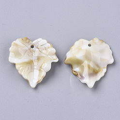 Floral White Acrylic Pendants, Imitation Gemstone Style, Leaf, Floral White, 25x24x5.5mm, Hole: 1.4mm, about 725pcs/500g.