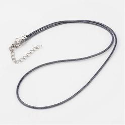 Bleu Acier Fabrication de collier en corde de polyester ciré coréen, avec mousquetons en alliage et rallonge de chaîne en fer, bleu acier, 18.1 pouce, 1.5mm