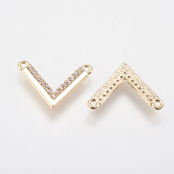 Real 18K Gold Plated Brass Micro Pave Cubic Zirconia Charms, Chevron, Real 18K Gold Plated, 10.5x15x1.5mm, Hole: 1mm