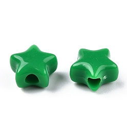 Vert Perles acryliques opaques, étoiles, verte, 9x9.5x5.5mm, Trou: 2.5mm, environ2050 pcs / 500 g