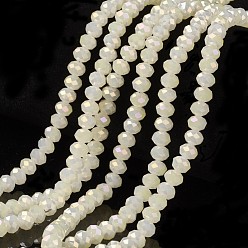 White Electroplate Glass Beads Strands, Imitation Jade Beads, Full Rainbow Plated, Faceted, Rondelle, White, 3x2mm, Hole: 0.8mm, about 165~169pcs/strand, 15~16 inch(38~40cm)