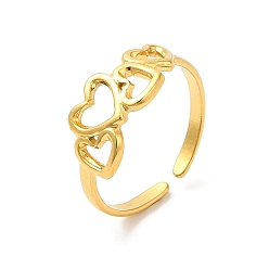 Real 18K Gold Plated Ion Plating(IP) 304 Stainless Steel Cuff Finger Rings, Hollow Heart Open Rings for Women, Real 18K Gold Plated, US Size 7 1/4(17.5mm)