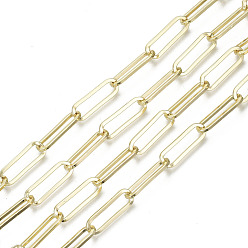 Real 16K Gold Plated Unwelded Iron Paperclip Chains, Drawn Elongated Cable Chains, with Spool, Flat Oval, Real 16K Gold Plated, 22x7x1.4mm, about 32.8 Feet(10m)/roll