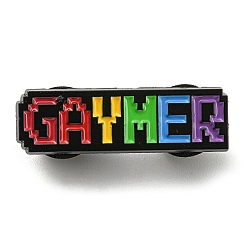 FireBrick Pride Rainbow Enamel Pins, Black Alloy Brooches for Backpack Clothes, Word Gaymer, 9x30.5x1.5mm
