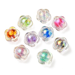 Mixed Color UV Plating Rainbow Iridescent Acrylic Beads, Two Tone Bead in Bead, Flower, Mixed Color, 12x12.5x8.5mm, Hole: 2.5mm