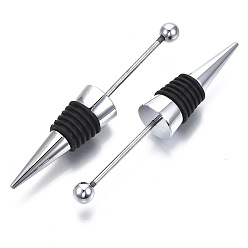 Platinum Aluminum Beadable Wine Stopper Blanks, with Iron Stick & Round Beads & Black Rubber Rings, Cone, Platinum, 120x20.5mm