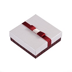 White Rectangle Jewelry Set Cardboard Boxes, with Sponge and Ribbon, White, 9x9x3cm