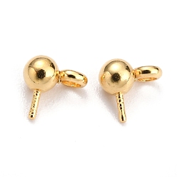 Real 18K Gold Plated 304 Stainless Steel Ball Post Stud Earring Findings, with Loop and 316 Surgical Stainless Steel Pin, Real 18k Gold Plated, 5x5x3mm, Hole: 1.4mm, Pin: 0.6mm
