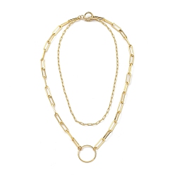 Золотой Двухслойные ожерелья-цепочки из латуни, с 304 из нержавеющей стали тумблеров застежками, кольцо, золотые, 13.97 дюйм (35.5 см)
