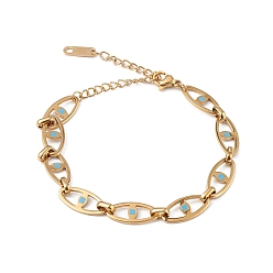 Golden Enamel Horse Eye Link Chain Bracelet, Ion Plating(IP) 304 Stainless Steel Jewelry for Women, Golden, 6-7/8 inch(17.4cm)