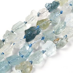 Aquamarine Rough Raw Natural Aquamarine Beads Strands, Nuggets, 7~11x6.5~8x5~6mm, Hole: 0.7mm, about 40~44pcs/strand, 16.93''(43cm)